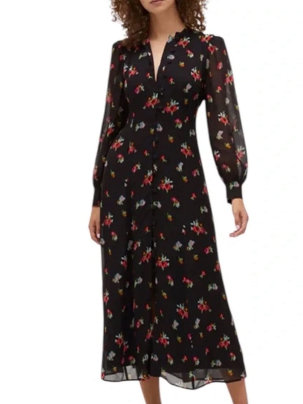 Hill House Cindra Midi Dress in Black Floral - Size M